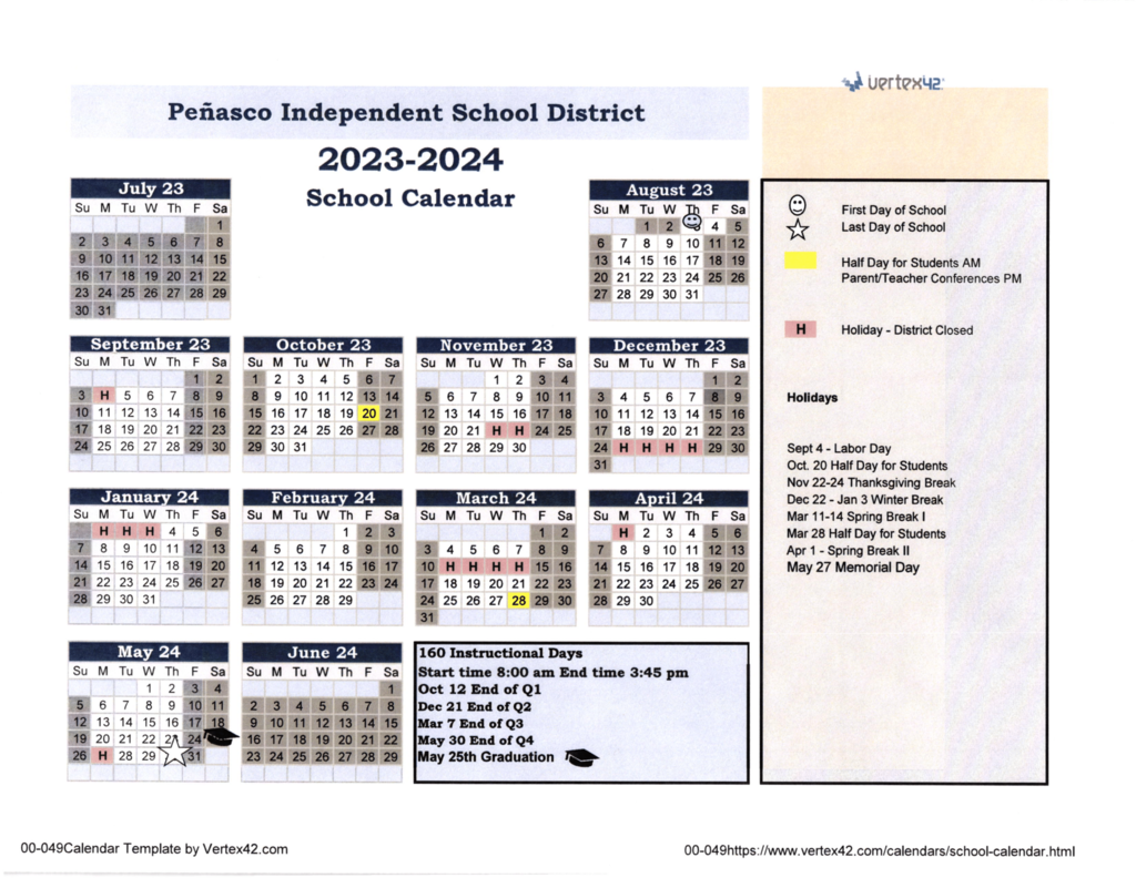 Student Calendar 2023-2024 SY